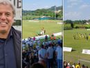 Alessandro Lorenzi, 54 anni, ha guidato il Magenta in D e nella storia. A destra i festeggiamenti con l'allenatore in trionfo davanti alla rete dove squadra e tifosi sono una cosa sola