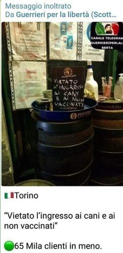 &quot;Vietato l'ingresso ai cani e ai non vaccinati&quot;: bufera su un pub torinese. &quot;Qui ci vogliono le molotov&quot;
