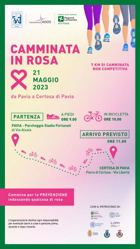 Domenica 21 maggio a Pavia torna la camminata “In Rosa”,  per la prevenzione contro i tumori femminili