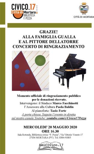 Mortara, il 18 maggio riapre la biblioteca. Nella prima settimana concerto del maestro Tazio Forte Mortara, il 18 maggio riapre la biblioteca. Nella prima settimana concerto del maestro Tazio Forte
