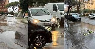Nubifragio su Roma, strade allagate e traffico in tilt