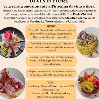 Castel Rocchero (AT): Di Vin in Fiore, una serata alla scoperta della cucina con i fiori in abbinamento ai migliori vini della cantina La Torre