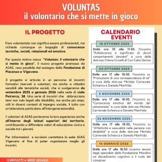 AIAS Vigevano presenta “Voluntas: il volontario che si mette in gioco”  grazie al contributo della Fondazione di Piacenza e Vigevano