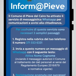 Pieve del Cairo: il comune attiva un servizio di messaggistica istantanea Whatsapp