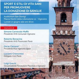 Lunedì 17 giugno alle ore 18 il convegno &quot;Sport e stili di vita sani per promuovere la donazione di sangue&quot;