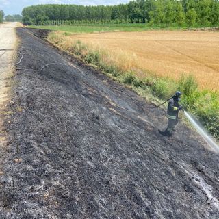 Suardi: sterpaglie in fiamme sull'argine, intervengono i Vigili del fuoco