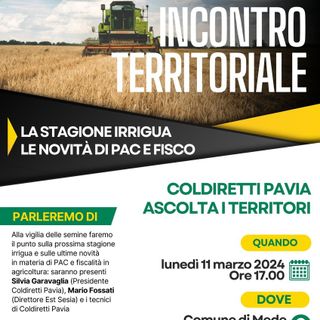 Mede: Riso, vertice di Coldiretti Pavia con Est Sesia per fare il punto sulla prossima stagione irrigua