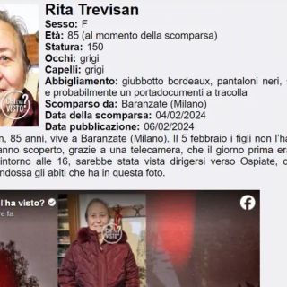 Bollate: scomparsa donna di 85 anni