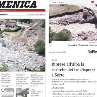 Quotidiani cartacei e online ticinesi con titoli e immagini drammatiche sul disastro in Mesolcina