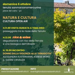 Pieve del Cairo: domenica 6 ottobre tra natura e cultura 2024: Giornata in tenuta e incontro “donne dalla violenza alla rinascita”