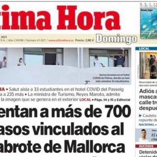 Il maxi focolaio di Covid in prima pagina su uno dei quotidiani di Maiorca