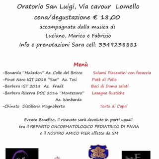 Lomello, cena benefica. Il ricavato andrà a Pier ed al reparto oncoematologico pediatrico del policlinico di Pavia