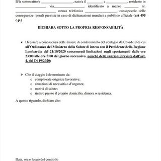 Ordinanza anti Covid, da stasera coprifuoco dalle 23. Ecco il modulo da stampare per circolare