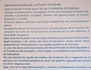 Fontana scrive a tutti i lombardi: «ll 20 febbraio la nostra vita è cambiata, siamo in guerra contro un nemico bastardo e invisibile»