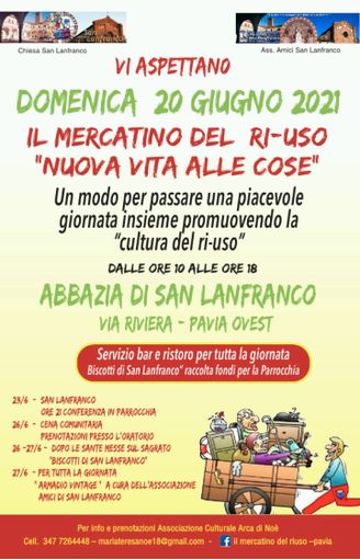 Torna a Pavia il Mercatino del Ri-Uso: domenica 20 giugno appuntamento all’Abbazia di San Lanfranco
