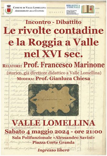 “Le rivolte contadine e la Roggia a Valle nel XVI secolo", alla biblioteca Marucchi “Le rivolte contadine e la Roggia a Valle nel XVI secolo", alla biblioteca Marucchi