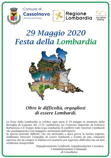 Cassolnovo pronta a valorizzare la Festa della Lombardia. L’emergenza Covid blocca però l’organizzazione Cassolnovo pronta a valorizzare la Festa della Lombardia. L’emergenza Covid blocca però l’organizzazione