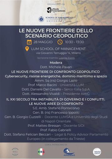 Relatori d’eccezione, analisti di intelligence e geopolitica, sabato 28 maggio alle 10.30 alla LUM School of Management in Villa Clerici a Milano Relatori d’eccezione, analisti di intelligence e geopolitica, sabato 28 maggio alle 10.30 alla LUM School of Management in Villa Clerici a Milano