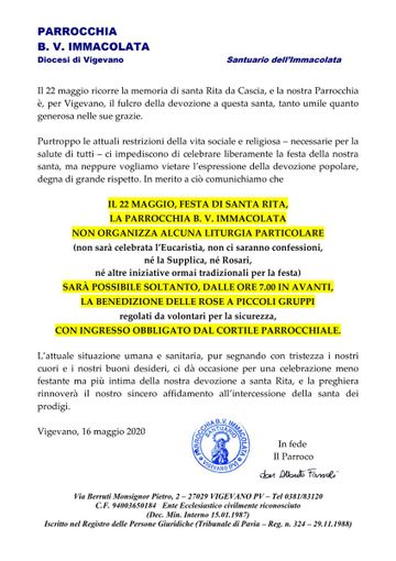 Vigevano, la parrocchia dell'Immacolata celebra Santa Rita Vigevano, la parrocchia dell'Immacolata celebra Santa Rita