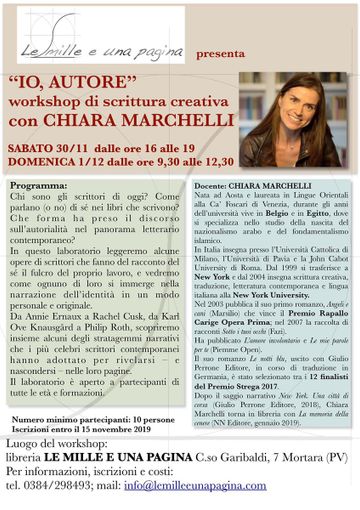 Mortara, arriva il workshop di scrittura con Chiara Marchelli