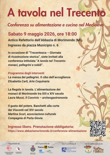 Morimondo: "A tavola nel trecento", il 9 maggio serata dedicata alla cucina e all’alimentazione nel Medioevo Morimondo: "A tavola nel trecento", il 9 maggio serata dedicata alla cucina e all’alimentazione nel Medioevo