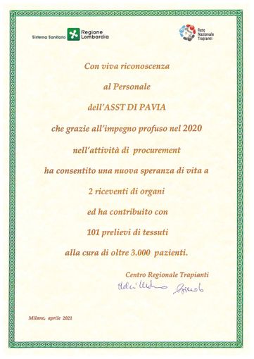 11 aprile 2021: Giornata Nazionale della Donazione di organi, tessuti e cellule