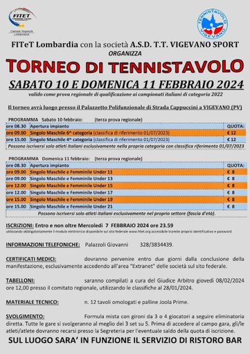 Tennistavolo, weekend di tornei regionali a Vigevano