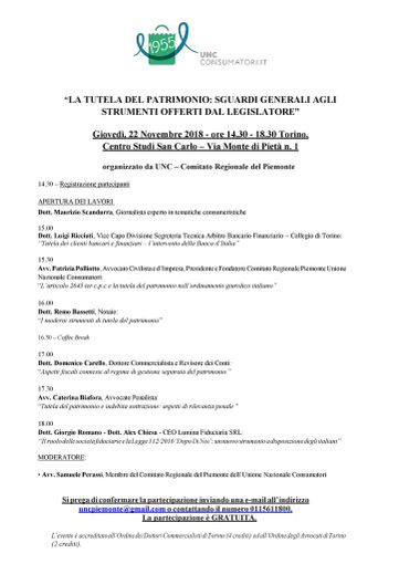 Consumatori, a Torino un convegno sulla tutela del patrimonio Consumatori, a Torino un convegno sulla tutela del patrimonio