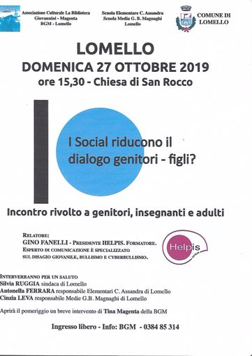 Lomello, i social riducono il dialogo genitori-figli? Domenica l’incontro con l’esperto Gino Fanelli Lomello, i social riducono il dialogo genitori-figli? Domenica l’incontro con l’esperto Gino Fanelli