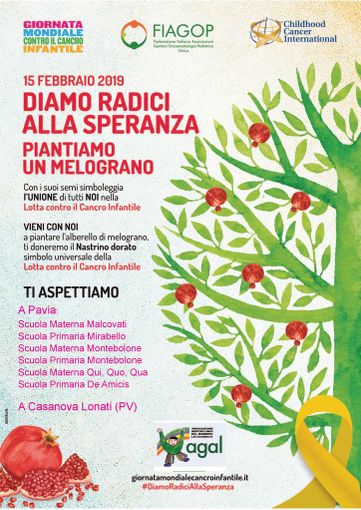 15 febbraio 2019 - XVIII Giornata Mondiale contro il Cancro Infantile: Melograni in città per dare radici alla speranza di guarigione