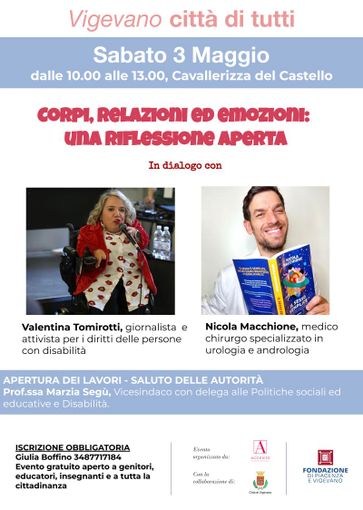 Vigevano, "Corpi, relazioni ed emozioni": una riflessione aperta incontro con Valentina Tomirotti e Nicola Macchione Vigevano, "Corpi, relazioni ed emozioni": una riflessione aperta incontro con Valentina Tomirotti e Nicola Macchione