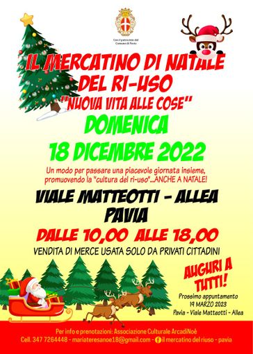 Torna a Pavia il Mercatino del Ri-Uso: domenica 18 dicembre appuntamento all'allea di viale Matteotti Torna a Pavia il Mercatino del Ri-Uso: domenica 18 dicembre appuntamento all'allea di viale Matteotti