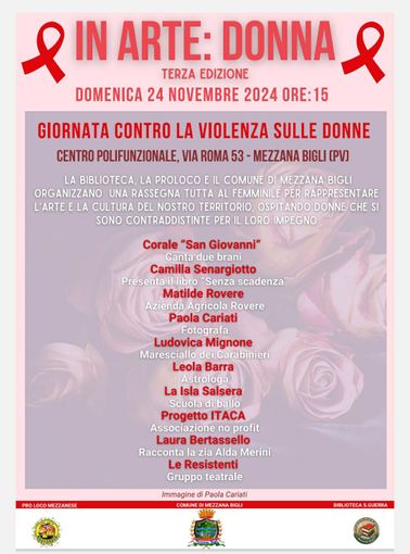 Mezzana Bigli: domenica 24 novembre, la terza edizione di "In Arte Donna" Mezzana Bigli: domenica 24 novembre, la terza edizione di "In Arte Donna"