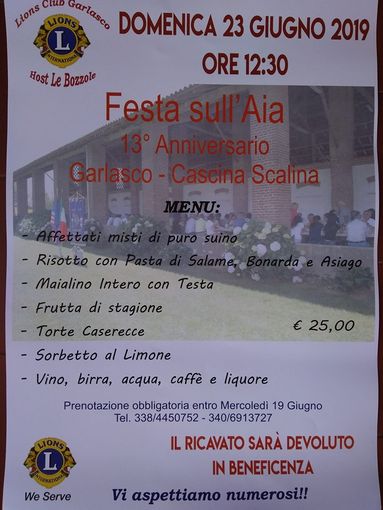 Garlasco, il Lions Club Host le Bozzole organizza la tredicesima Festa sull’Aia Garlasco, il Lions Club Host le Bozzole organizza la tredicesima Festa sull’Aia