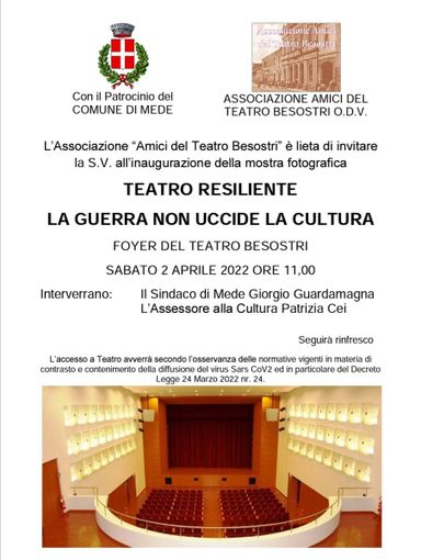 Mede, inaugurazione della Mostra Fotografica "Teatro Resiliente, La guerra non uccide la cultura" Mede, inaugurazione della Mostra Fotografica "Teatro Resiliente, La guerra non uccide la cultura"