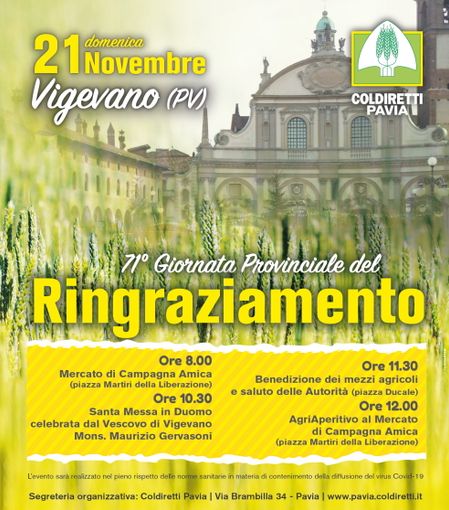 domenica 21 novembre a Vigevano il ringraziamento di Coldiretti Pavia domenica 21 novembre a Vigevano il ringraziamento di Coldiretti Pavia