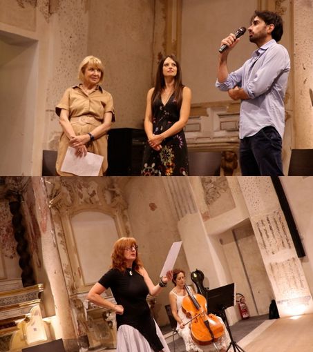 Foto durante i dialoghi multidisciplinari, da sx professoressa Lucinda Buja, pittrice Valentina Martini, architetto Alessio Proietti