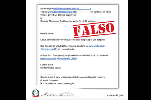 Il ministero: “Attenzione alla truffa delle false mail su scadenza Green pass” Il ministero: “Attenzione alla truffa delle false mail su scadenza Green pass”