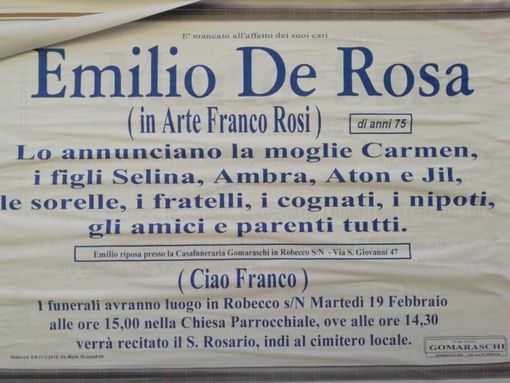 Martedì a Robecco i funerali di Franco Rosi