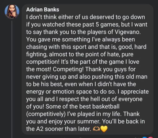 Basket, i complimenti di Banks per Vigevano: "Vi apprezzo profondamente, tornerete in A2 prima del previsto!" Basket, i complimenti di Banks per Vigevano: "Vi apprezzo profondamente, tornerete in A2 prima del previsto!"