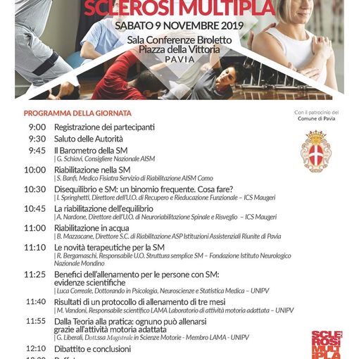 Pavia, la sala conferenze del Broletto ospiterà un convegno su riabilitazione e sclerosi multipla
