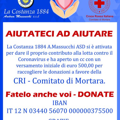 Mortara, anche la Costanza 1884 dà il proprio contributo per l'emergenza