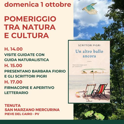 Pieve del Cairo: domenica 1 ottobre, aperitivo letterario nella tenuta San Marzano Mercurina