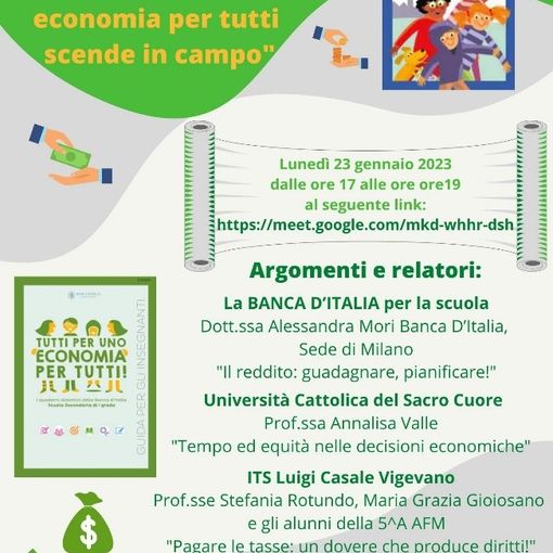 Vigevano: &quot;Tutti per uno economia per tutti&quot; scende in campo all’istituto comprensivo di viale Libertà