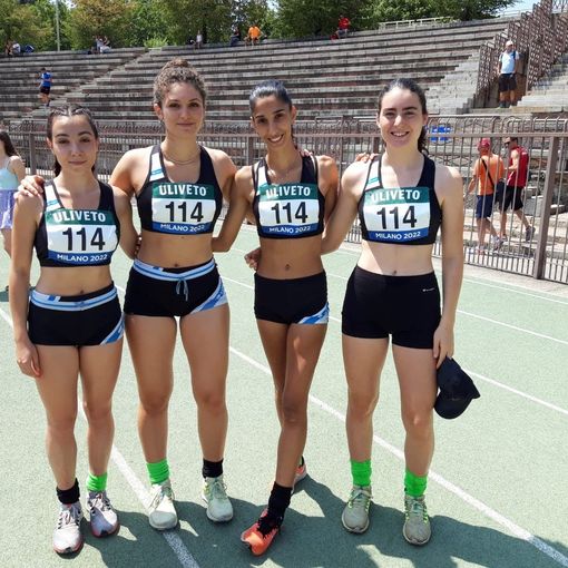 La staffetta 4x400 in gara agli Italiani allieve, con da sx Visconti, Oddo, Pirolini e Pilla