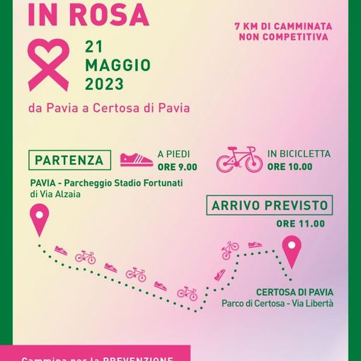 Domenica 21 maggio a Pavia torna la camminata “In Rosa”,  per la prevenzione contro i tumori femminili