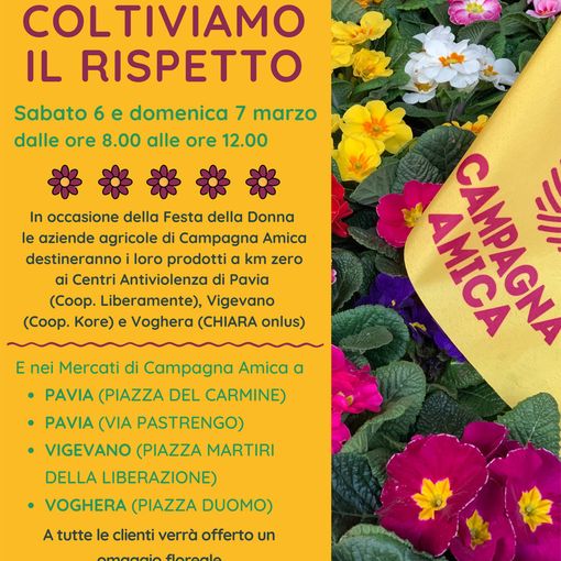 Festa della donna, i mercati di Campagna Amica Pavia donano prodotti a km zero ai Centri Antiviolenza
