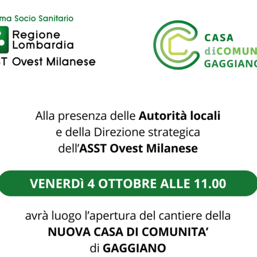 Gaggiano: il 4 ottobre partono i lavori per la Casa di Comunità