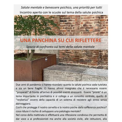 Vigevano: &quot;Una panchina su cui riflettere&quot;, iniziative nella Giornata Mondiale per la Salute Mentale