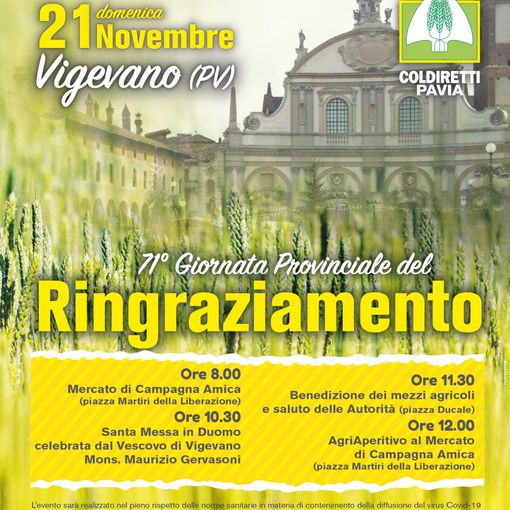 domenica 21 novembre a Vigevano il ringraziamento di Coldiretti Pavia